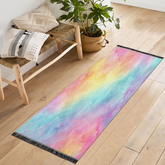 72x23.5 Runner Rug Non Slip Washable Pastel Rainbow Tie-dye Pattern Soft Short Pile Bedroom Runner Carpet for Bedroom Hallway Entryway Kitchen Laundry