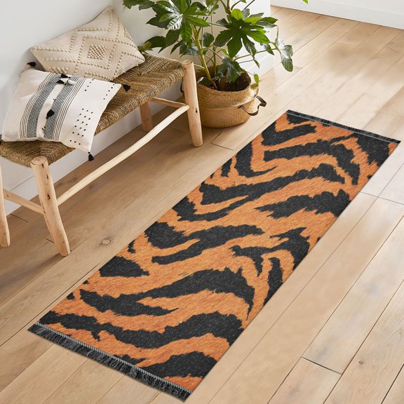 72x23.5 Runner Rug Non Slip Washable Plush Tiger Stripe Pattern Soft Short Pile Bedroom Runner Carpet for Bedroom Hallway Entryway Kitchen Laundry