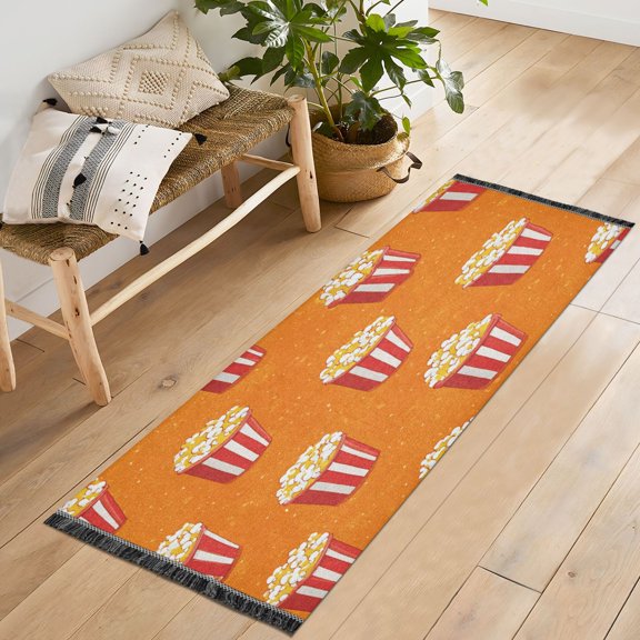 72x23.5 Runner Rug Non Slip Washable Popcorn Bucket Illustration Soft Short Pile Bedroom Runner Carpet for Bedroom Hallway Entryway Kitchen Laundry