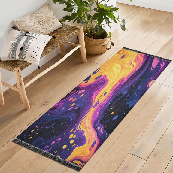 72x23.5 Runner Rug Non Slip Washable Psychedelic Colors Pattern Soft Short Pile Bedroom Runner Carpet for Bedroom Hallway Entryway Kitchen Laundry