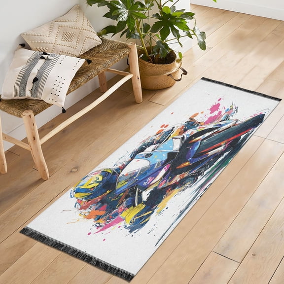 72x23.5 Runner Rug Non Slip Washable Racing Splash Pattern Soft Short Pile Bedroom Runner Carpet for Bedroom Hallway Entryway Kitchen Laundry