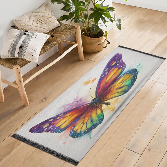 72x23.5 Runner Rug Non Slip Washable Rainbow Spectrum Butterfly Soft Short Pile Bedroom Runner Carpet for Bedroom Hallway Entryway Kitchen Laundry
