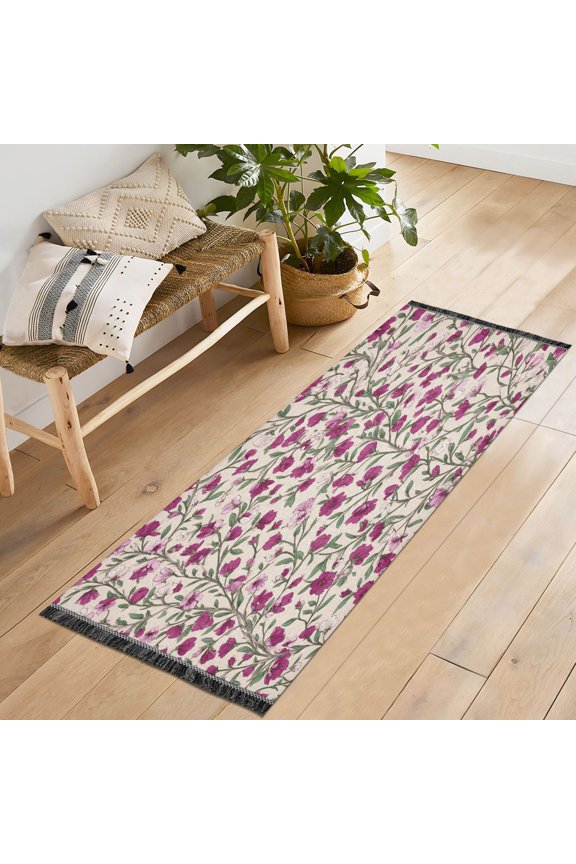 72x23.5 Runner Rug Non Slip Washable Red-pink Magenta Flowers Soft Short Pile Bedroom Runner Carpet for Bedroom Hallway Entryway Kitchen Laundry