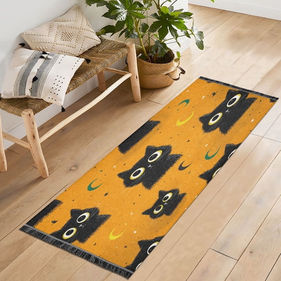 72x23.5 Runner Rug Non Slip Washable Repeating Pattern Of Big-eyed Cat Soft Short Pile Bedroom Runner Carpet for Bedroom Hallway Entryway Kitchen Laundry
