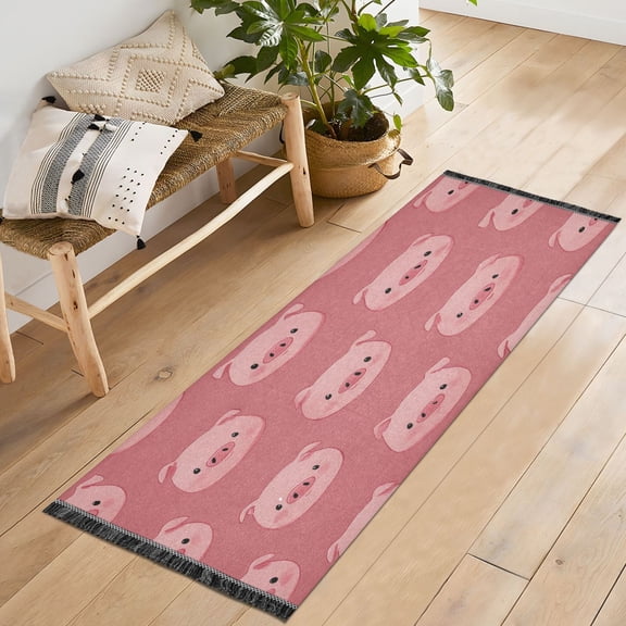 72x23.5 Runner Rug Non Slip Washable Simple Pink Pig Print Soft Short Pile Bedroom Runner Carpet for Bedroom Hallway Entryway Kitchen Laundry