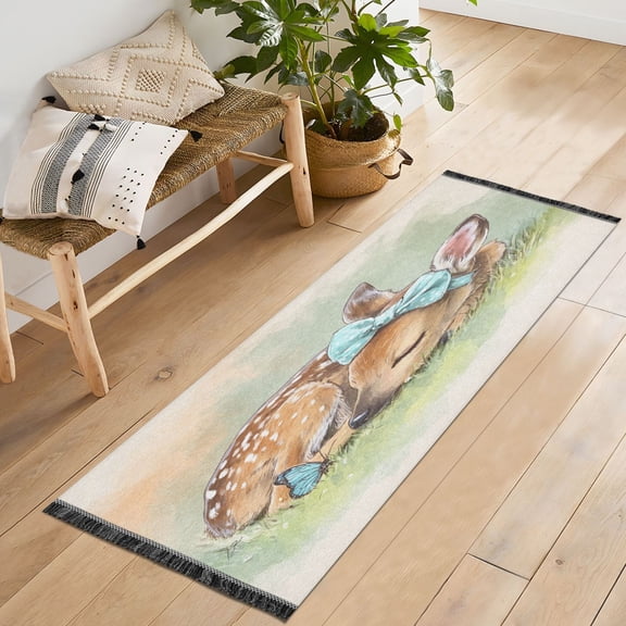 72x23.5 Runner Rug Non Slip Washable Sleeping Cute Baby Deer Soft Short Pile Bedroom Runner Carpet for Bedroom Hallway Entryway Kitchen Laundry