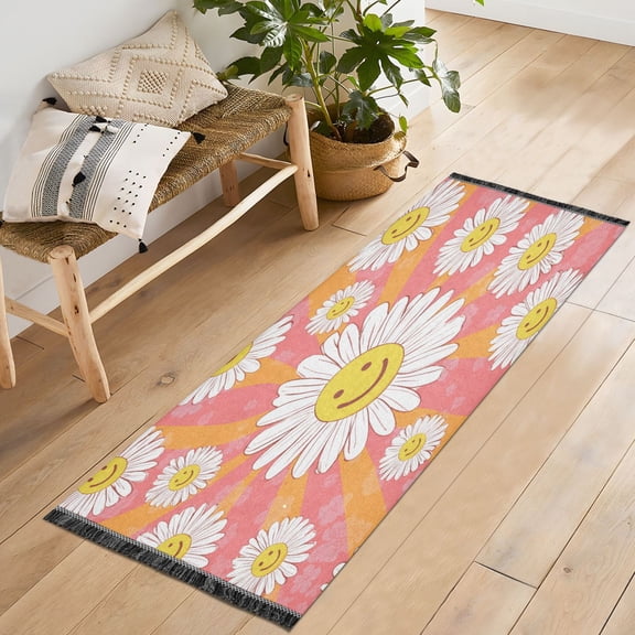 72x23.5 Runner Rug Non Slip Washable Smiley Face on Orange Background Soft Short Pile Bedroom Runner Carpet for Bedroom Hallway Entryway Kitchen Laundry