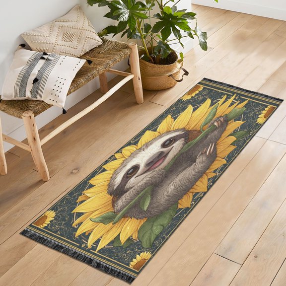 72x23.5 Runner Rug Non Slip Washable Smiling Happy Baby Sloth Soft Short Pile Bedroom Runner Carpet for Bedroom Hallway Entryway Kitchen Laundry