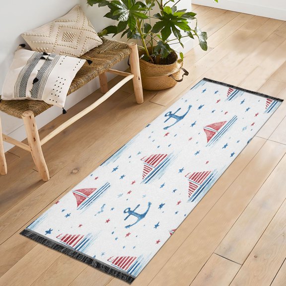 72x23.5 Runner Rug Non Slip Washable Starry Coastal Sailboat Repeat Soft Short Pile Bedroom Runner Carpet for Bedroom Hallway Entryway Kitchen Laundry