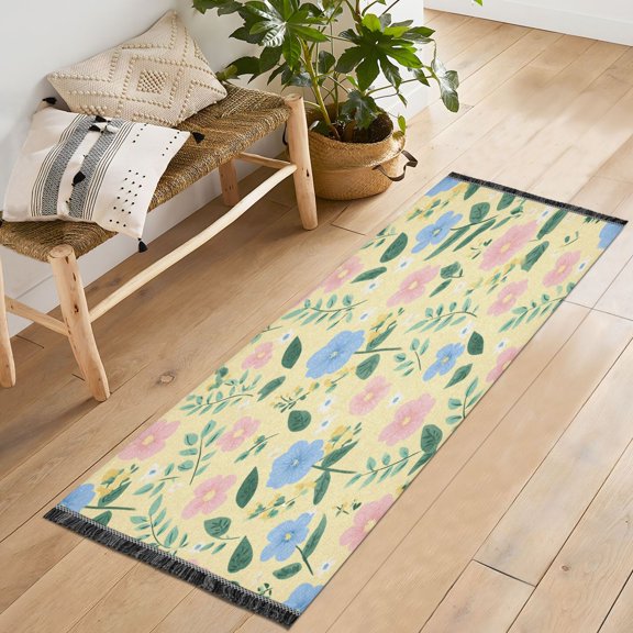 72x23.5 Runner Rug Non Slip Washable Sweet Buttercup Floral Bloom Soft Short Pile Bedroom Runner Carpet for Bedroom Hallway Entryway Kitchen Laundry