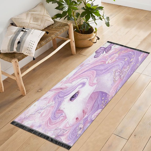 72x23.5 Runner Rug Non Slip Washable The Beautiful Unicorn Soft Short Pile Bedroom Runner Carpet for Bedroom Hallway Entryway Kitchen Laundry