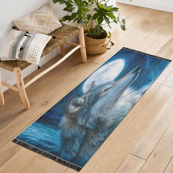 72x23.5 Runner Rug Non Slip Washable The Cold-eyed Wild Wolf Soft Short Pile Bedroom Runner Carpet for Bedroom Hallway Entryway Kitchen Laundry