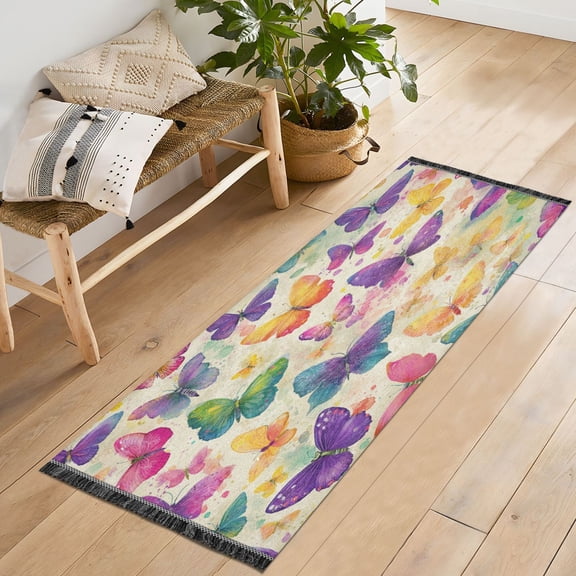 72x23.5 Runner Rug Non Slip Washable Vibrant Splash Butterfly Pattern Soft Short Pile Bedroom Runner Carpet for Bedroom Hallway Entryway Kitchen Laundry