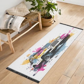 72x23.5 Runner Rug Non Slip Washable Wet Watercolor Jeep Pattern Soft Short Pile Bedroom Runner Carpet for Bedroom Hallway Entryway Kitchen Laundry