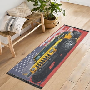 72x23.5 Runner Rug Non Slip Washable Yellow Jeep Car Pattern Soft Short Pile Bedroom Runner Carpet for Bedroom Hallway Entryway Kitchen Laundry