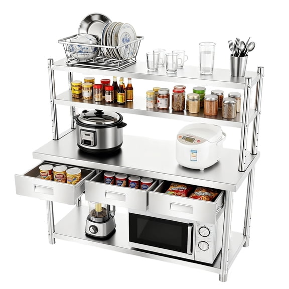 72x24in Multipurpose Stainless Steel Work Table with 3 Drawers | Easy-Assemble Metal Workbench for Garage Kitchen Backyard Workshop