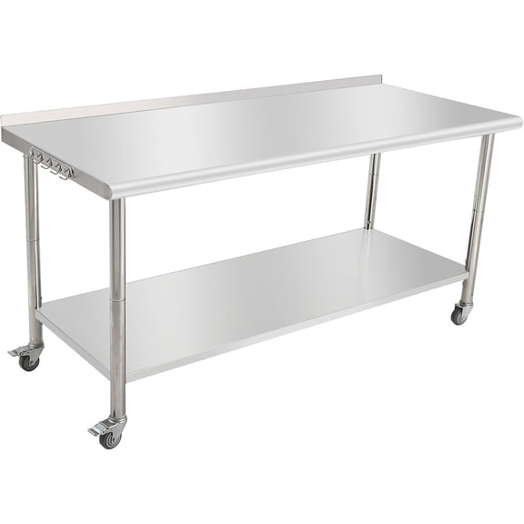72x30 In Stainless Steel Workbench 441 lbs Capacity with Wheels Hooks and Backsplash for Garage Workshop
