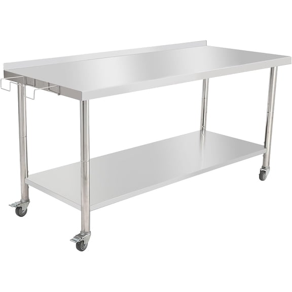 72x30 In Stainless Steel Workbench with Wheels Hooks and Backsplash 441 lb Capacity for Garage Kitchen