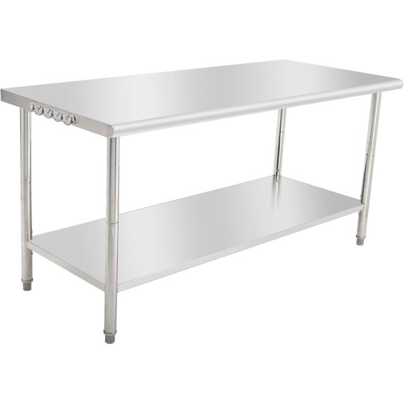 72x30 In NSF Stainless Steel Work Table with Adjustable Undershelf Hooks and Removable Trash Rack Heavy Duty Commercial Prep Table for Kitchen Garage Home
