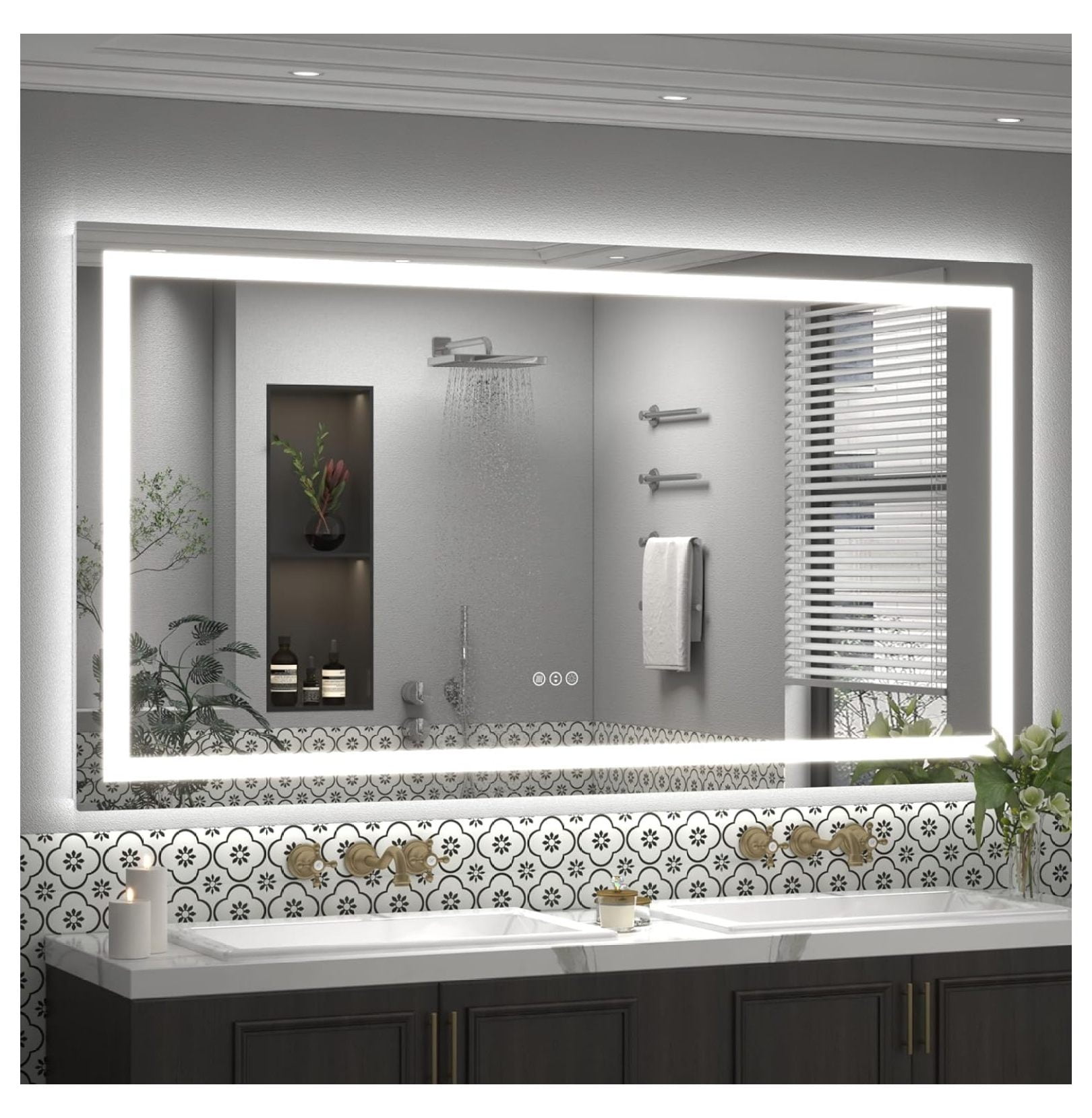 72x40 Inch LED Mirror for Bathroom, Large Lighted Vanity Mirror for ...