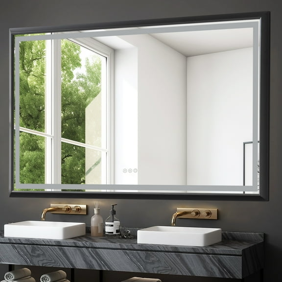 72x48 inch LED Bathroom Mirror with Aluminum Frame, Anti-Fog Lighted Bathroom Vanity Mirror for Wall, Stepless Dimmable, Memory Function, Horizontal/Vertical