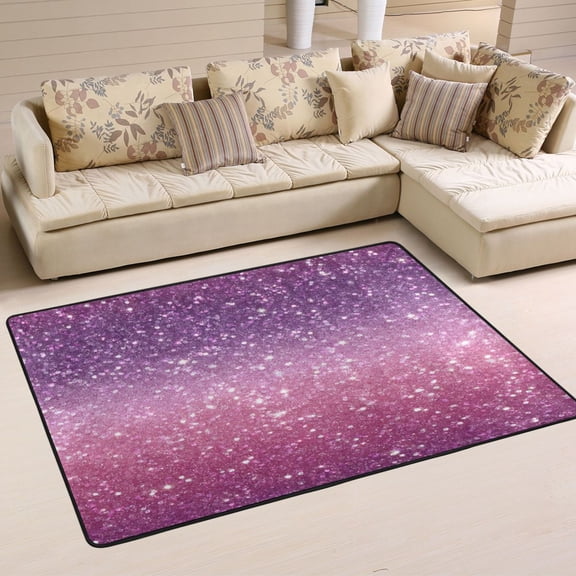 72x48in Area Rug Machine Washable Floor Mats Skid-Resistant Backing Carpet for Home Kitchen Bedroom Pink and Purple Glitter Pattern