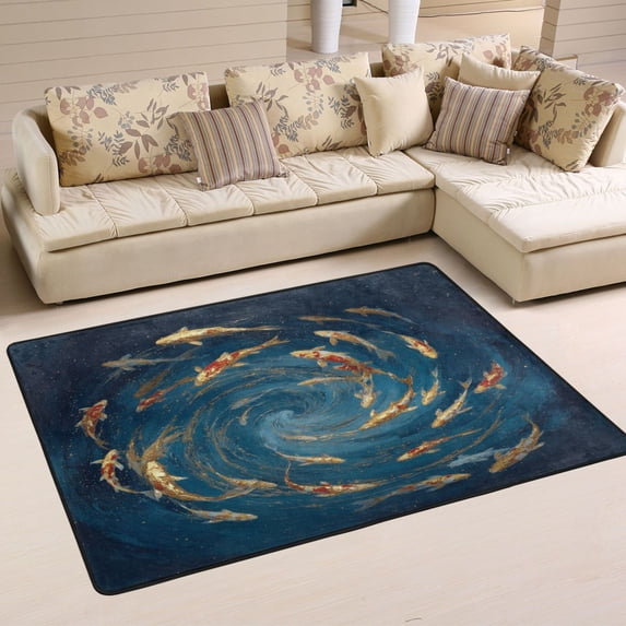 72x48in Area Rug Machine Washable Floor Mats Skid-Resistant Backing Carpet for Home Kitchen Bedroom Whirlpool Carp Pattern