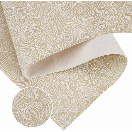 72x55 Inch Faux Leather Fabric 0.5mm Thick Embossed Leather Sheets Vintage Floral Synthetic Repholstery Leather Vinyl Textured Leather Rolls for DIY Sewing Crafts Making Floral White