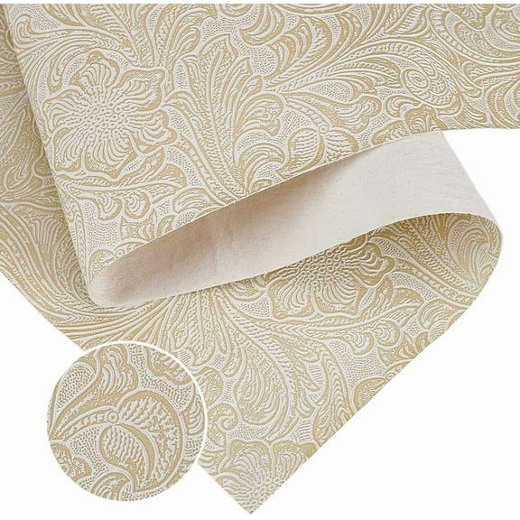 72x55 Inch Faux Leather Fabric 0.5mm Thick Embossed Leather Sheets Vintage Floral Synthetic Repholstery Leather Vinyl Textured Leather Rolls for DIY Sewing Crafts Making Floral White