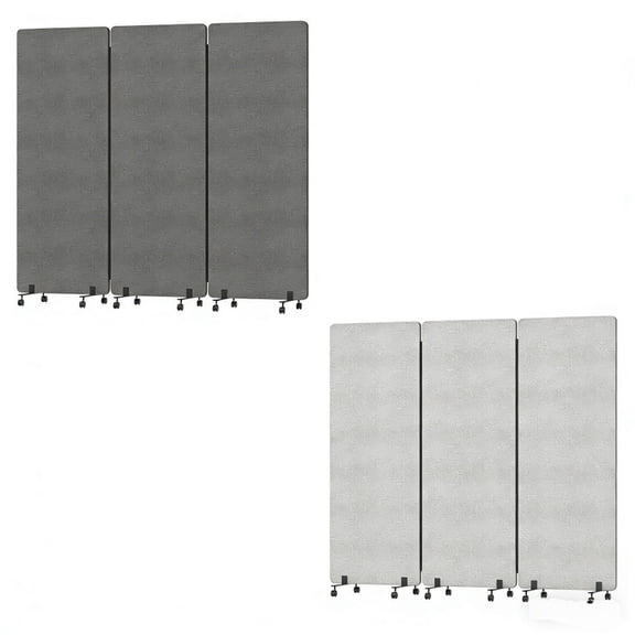 72x66 Inch Room Divider with Wheels, 3-Panel Soundproof Privacy Screen with Zipper Connection, Movable Partition Wall with Self-Locking Casters, Light Gray/Dark Gray