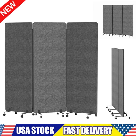 72x66in Soundproof Room Divider with Wheels, 3 Panel Rolling Office Divider Room Separator, Freestanding Folding Partition Privacy Screen for Home, Office, Classroom, Restaurant, Hospital