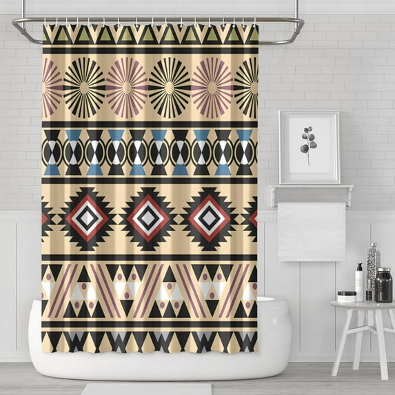 72x72 Boho Style Shower Curtain Polyester Vintage Tribal Design Ethnic Pattern Bathroom Decor with Rustic Aesthetic