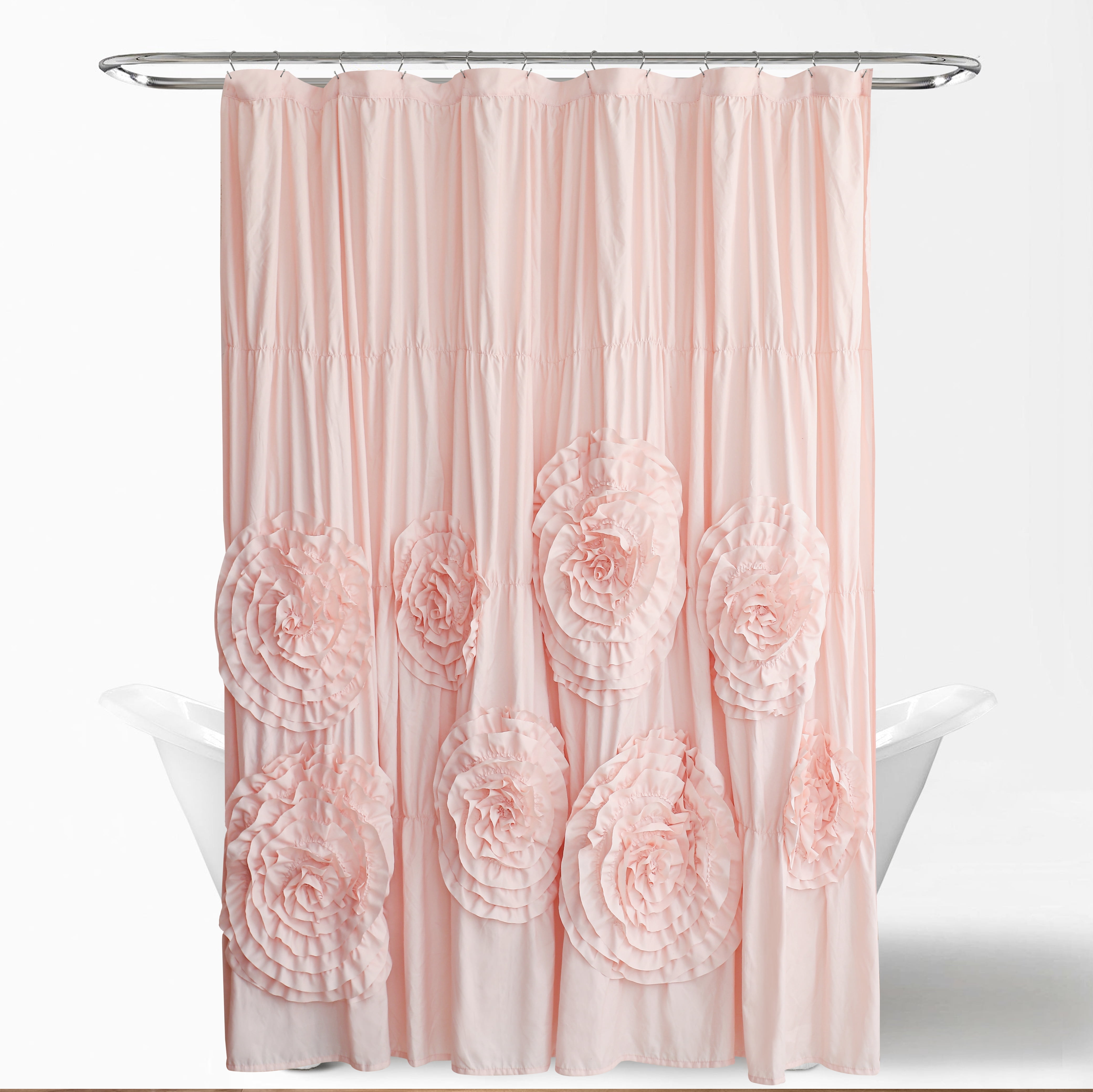 72x72 Inch 3D Ruffled Rose Shower Curtain - Cozy Peach Waterproof Bathroom Decor with Soft Textur