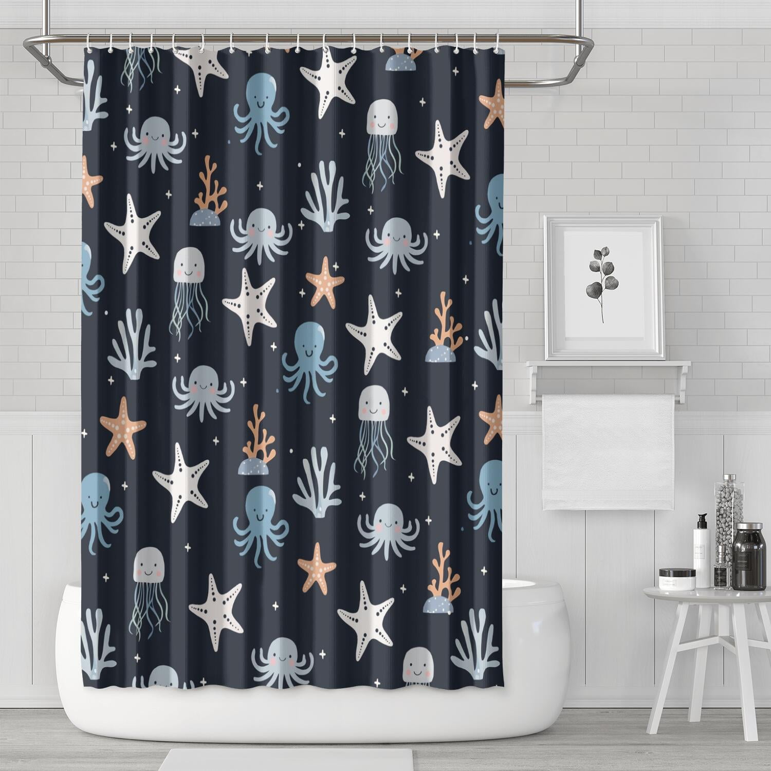 72x72 Inch Cartoon Octopus Bathroom Curtain for Shower or Bathtub ...