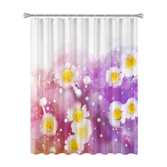 72x72 Inch Fabric Shower Curtain Waterproof Polyester, Daisy Floral Print