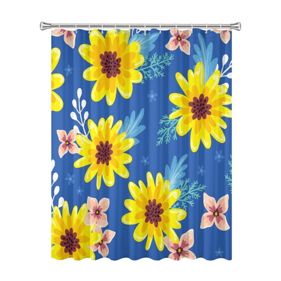 72x72 Inch Fabric Shower Curtain Waterproof Polyester, Daisy Floral Print