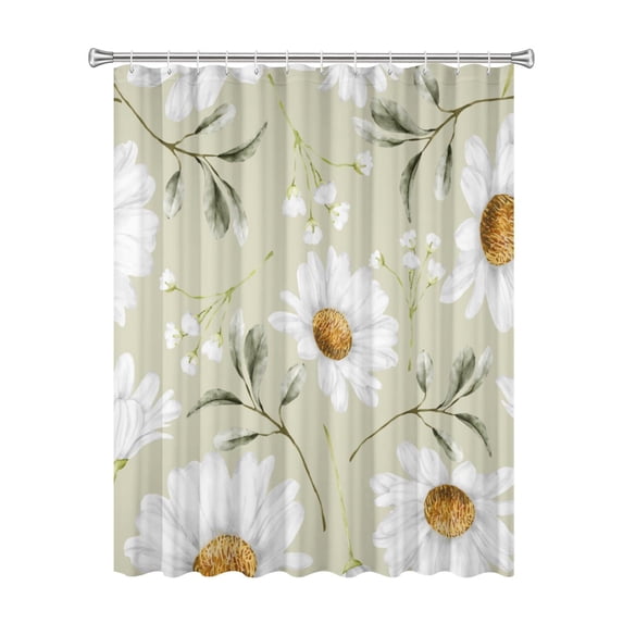 72x72 Inch Fabric Shower Curtain Waterproof Polyester, Daisy Floral Print