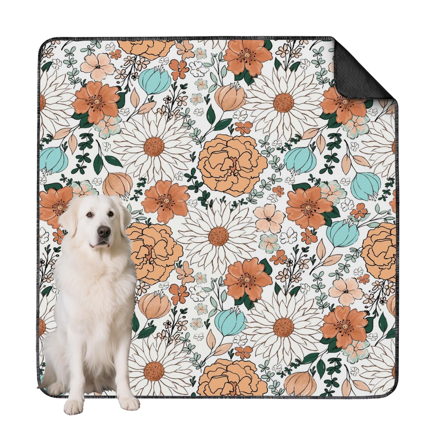 72x72 Inch Pet Pads Washable Reusable, Highly Absorbent Dog Urine Pads, Training Mat with Floral Print for Puppies, Seniors, and Special Needs Pets