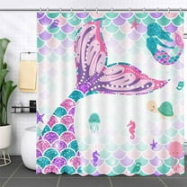 72x72 Inch Purple Blue Turquise Mermaid Tail Scales Shower Curtain Bathroom Decoration Summer Under The Sea Ocean Girl Home Bath Decor Waterproof Fabric Sets with 12 Hooks