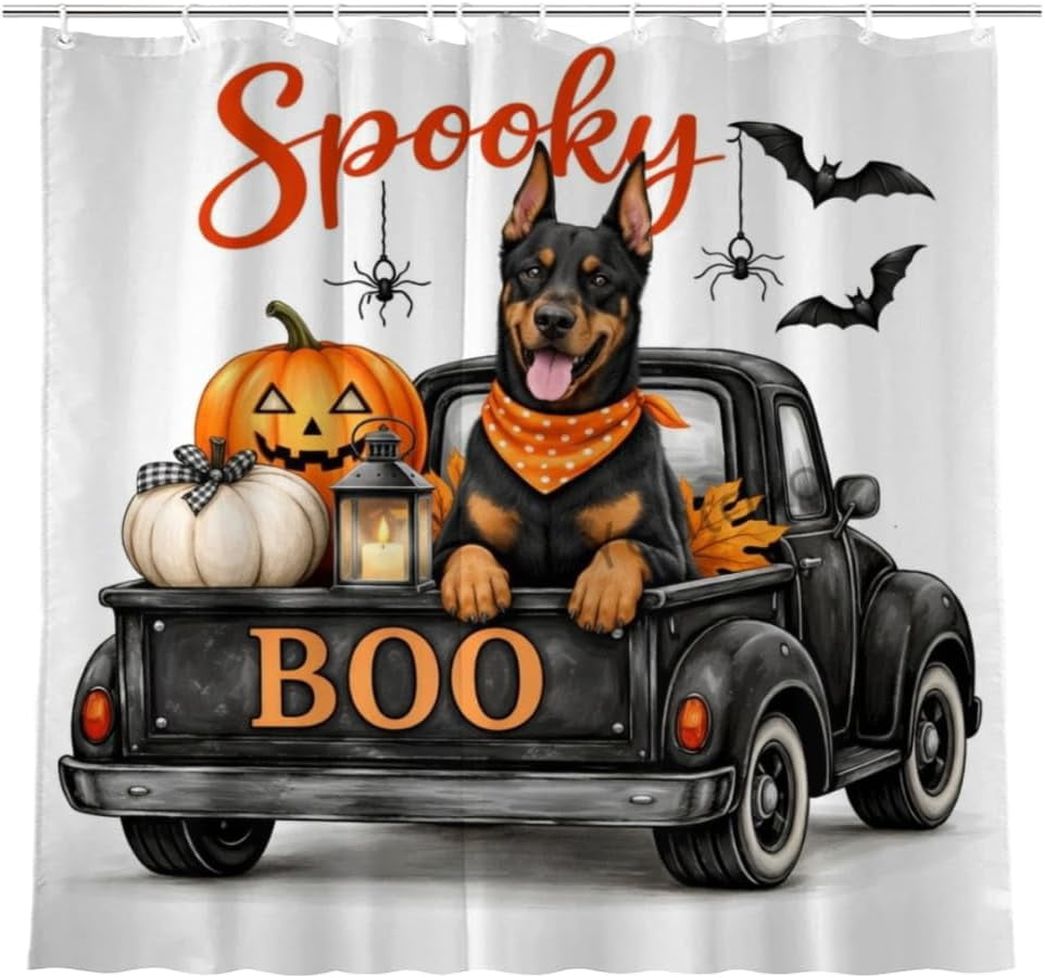 72x72 Inch Shower Curtain Spook Boo Doberman Bathroom Decor with 12 ...