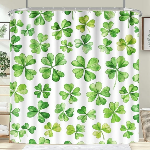 72x72 Inch St Patricks Day Shower Curtain Green Shamrock Irish Clover Shower Curtains Sets Waterproof Saint Patricks Day Fabric Watercolor Bath Curtain for Bathroom Livingroom Decor with Hooks