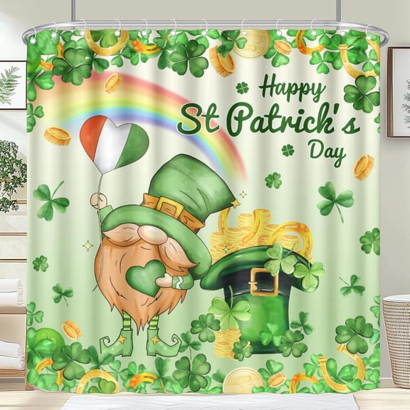 72x72 Inch St Patricks Day Shower Curtains Saint Patricks Day Shower Curtain St Patrick Leprechaun Gnome Bath Curtain Sets Gold Coin Shamrock Clover Fabric Curtains for Bathroom Decor with Hooks