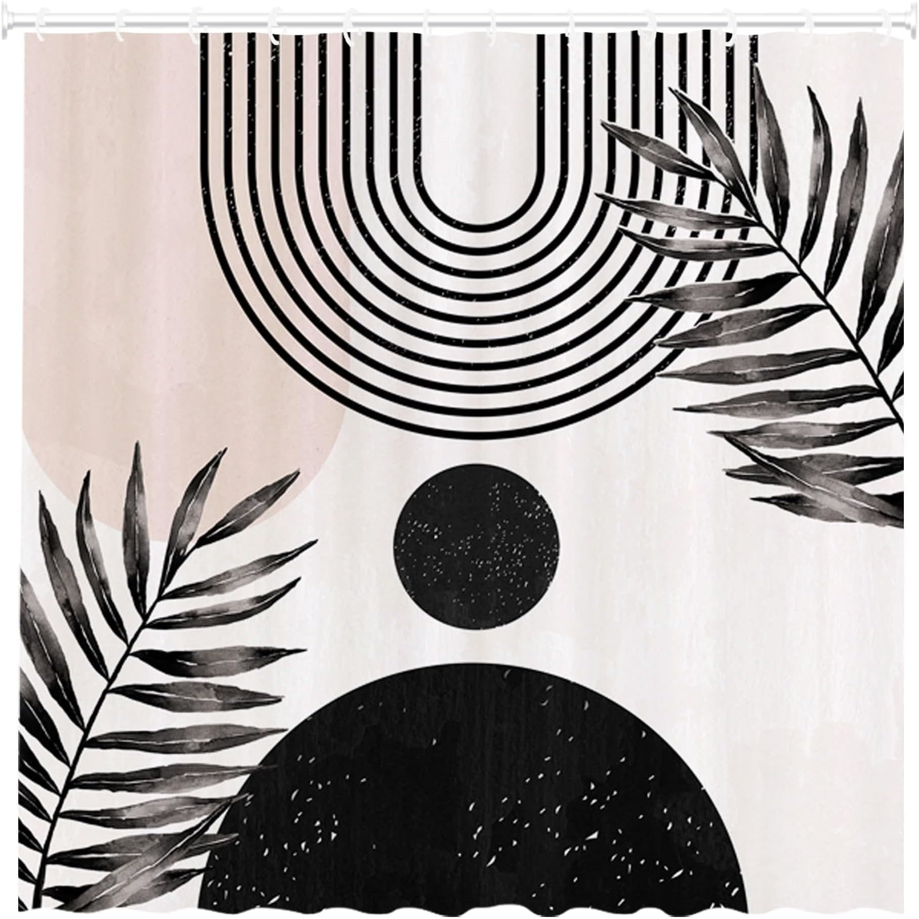 72x72 Inches Black and Beige Abstract Boho Fabric Shower Curtain