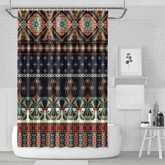 72x72 Inches Ethnic Shower Curtain Bohemian Chic Polyester Fabric Vintage Tribal Bathroom Decor