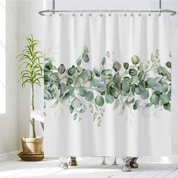 72x72 Inches Eucalyptus Shower Curtain Watercolor Plants Spring Sage Leaves Botanical Leaf Floral Fabric Shower Curtains for Bathroom Decor Waterproof Polyester Fabric with Hooks