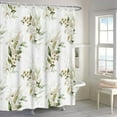 thumbnail image 1 of 72x72 Inches Floral Leaves Shower Curtain Watercolor Blooming White Flowers Eucalyptus Leaf Botanical Nature Plant Shower Curtains for Bathroom Decor Waterproof Polyester with Hooks, 1 of 6