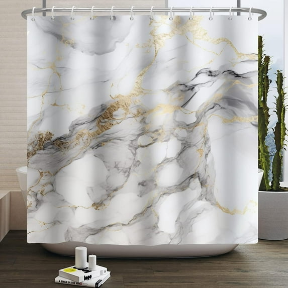 72x72 Inches Gray Gold Marble Shower Curtain Modern Abstract Luxury Marble Texture Ink Paint Art Watercolor Shower Curtain for Bathroom Decor Waterproof Polyester Fabric with Hooks