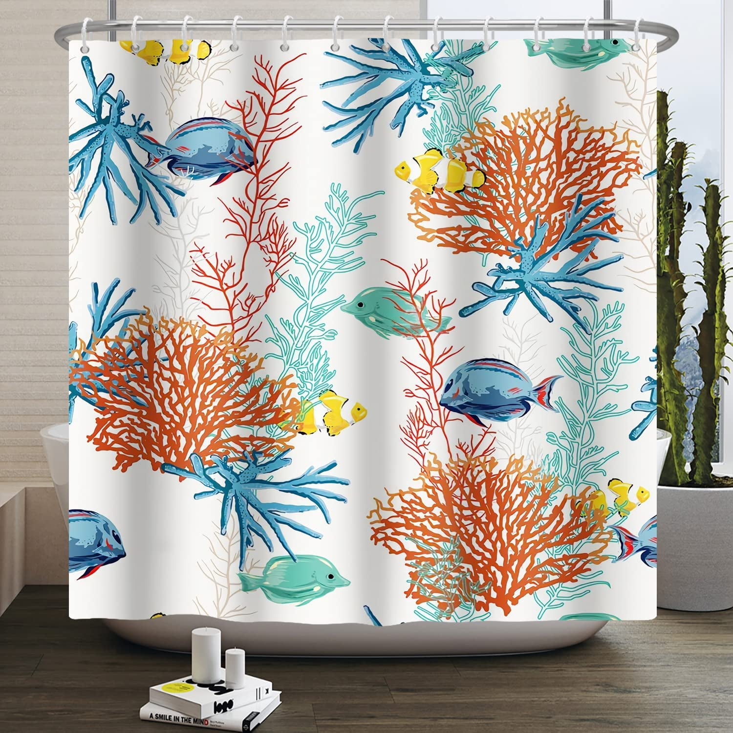 72x72 Inches Ocean Fish Shower Curtain Nautical Coastal Tropical Sea Life Underwater Coral Ocean