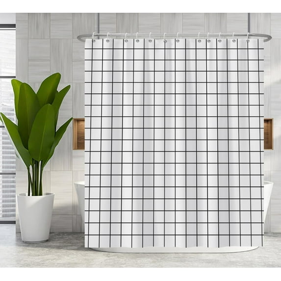 72x72 Inches White Geometric Shower Curtain Black White Lattice Square Plaid Pattern Modern Simple Striped Fabric Shower Curtains for Bathroom Decor Waterproof Polyester with Hooks