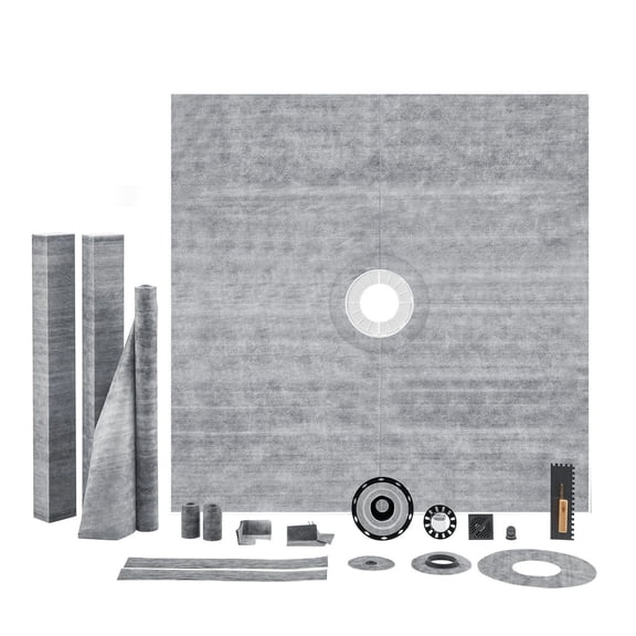 72x72 Shower Pan Kit with Curb & Drain, ABS Flange, Stainless Steel Grate, Waterproof Membrane & Strips, Shower Base for Bathroom Remodel